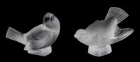 Two Lalique Molded and Frosted Glass Figures Height of taller 3 1/2 inches.