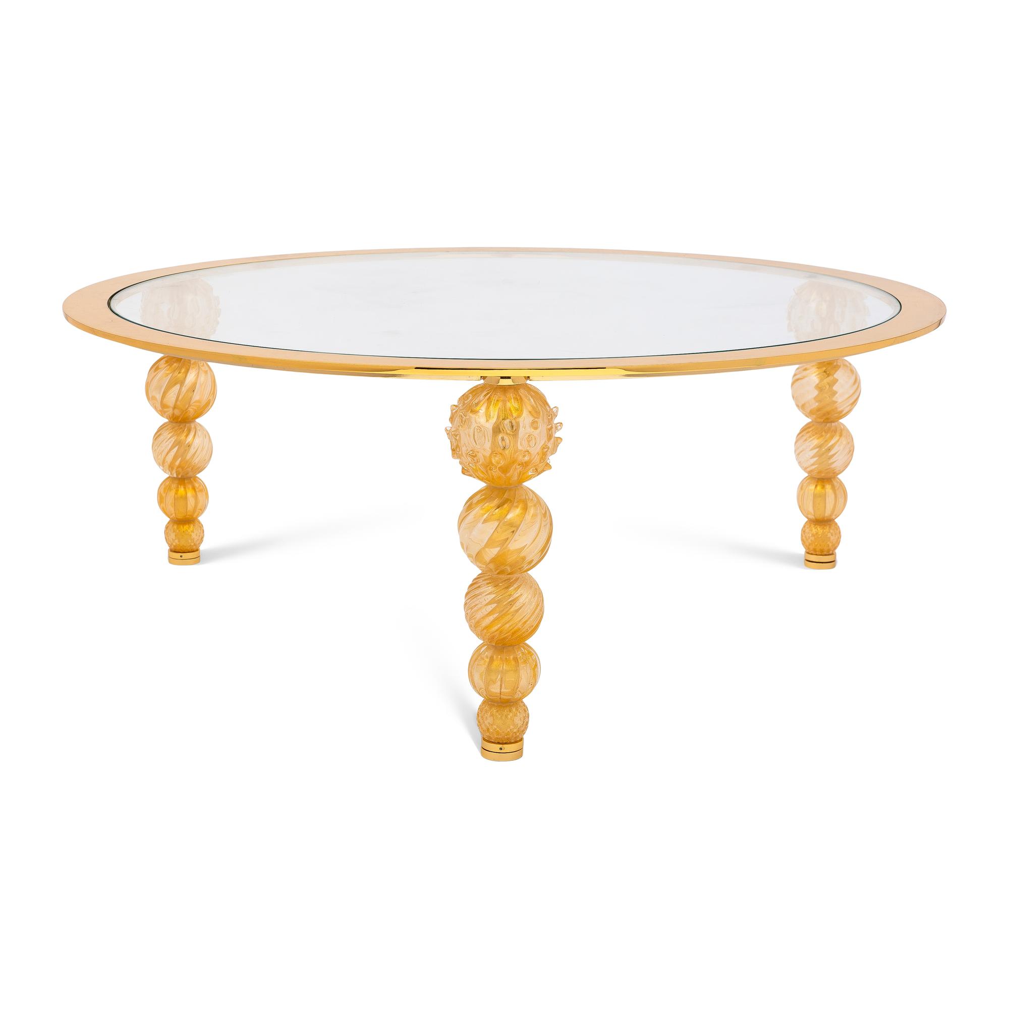 An Italian Murano Glass, Brass and Glass Circular Low Table
