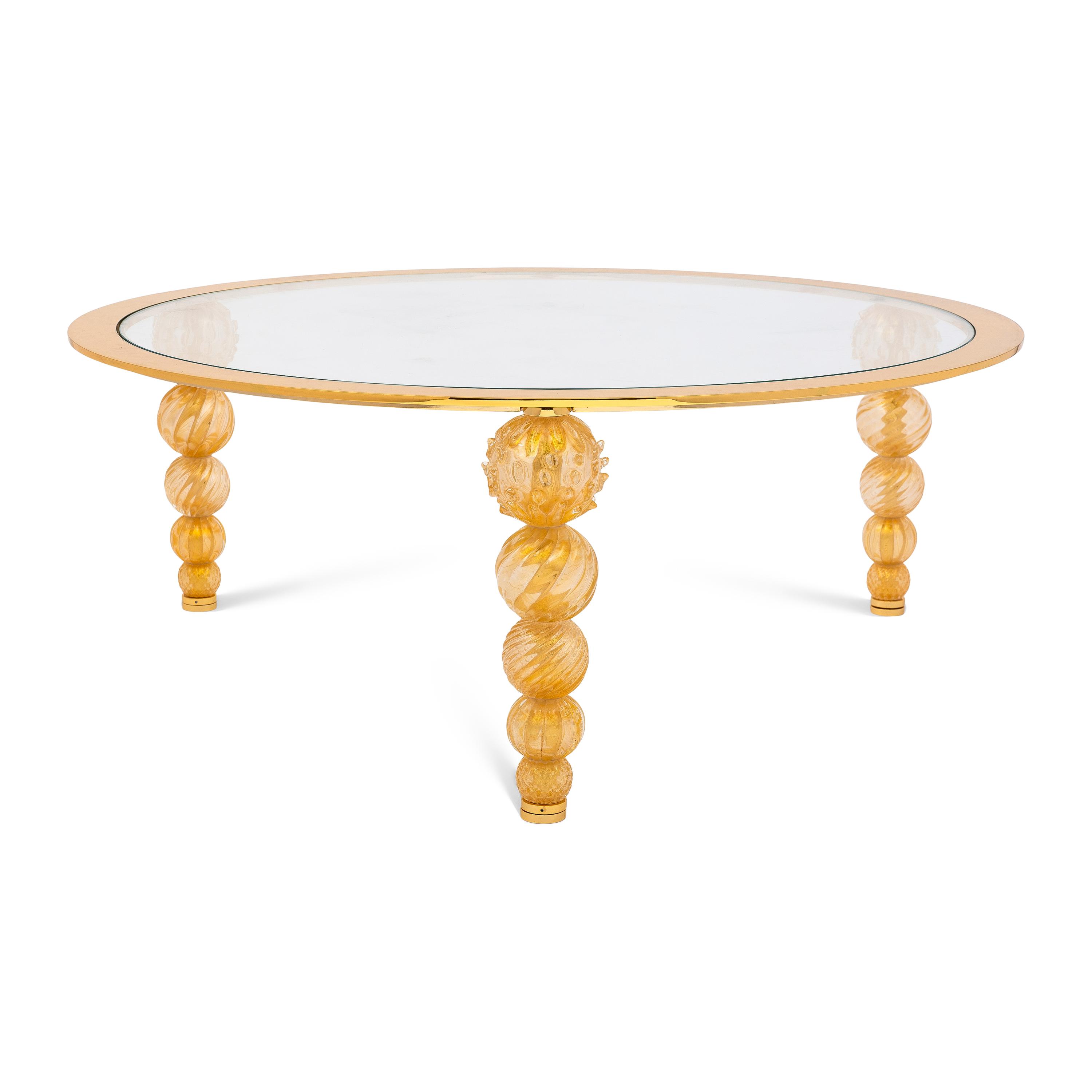 An Italian Murano Glass, Brass and Glass Circular Low Table