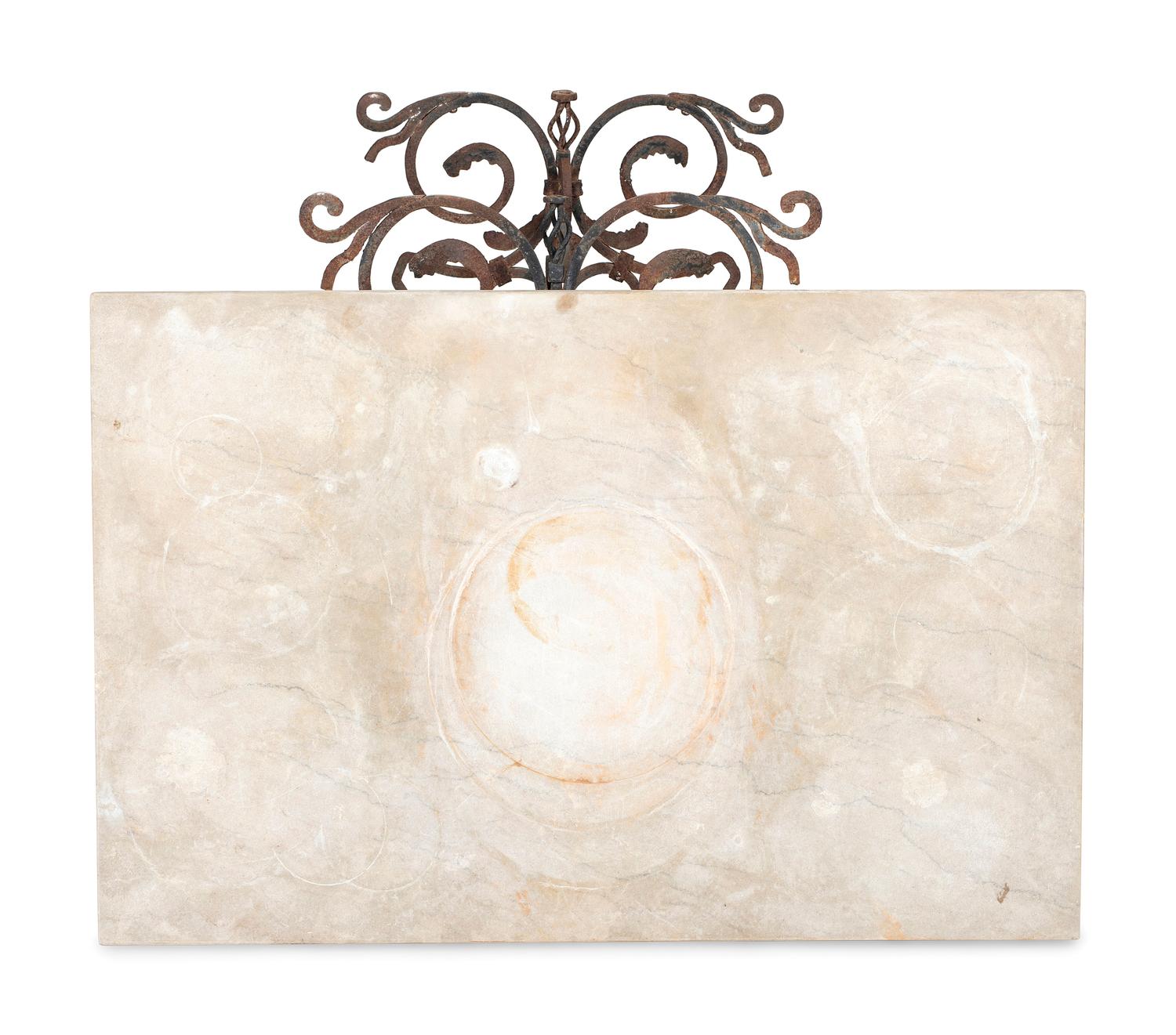 A Wrought Iron Marble Top Console Table
