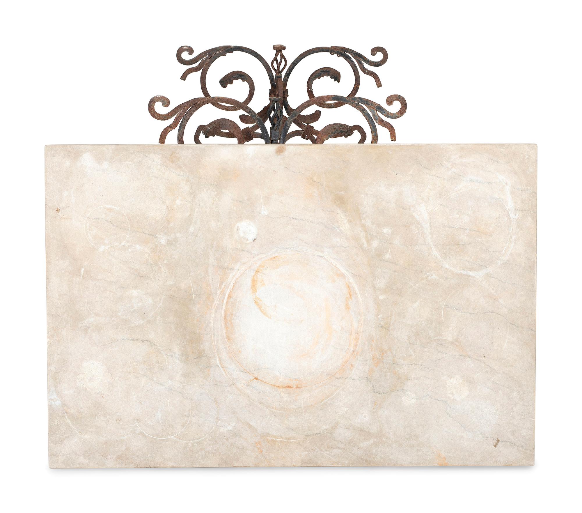 A Wrought Iron Marble Top Console Table