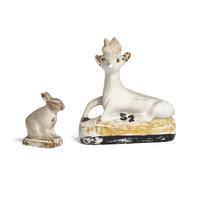 A Chalkware Goat and Rabbit Figure