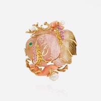A Seaman Schepps Carved Tourmaline Gem-Set Tropical Fish Pin