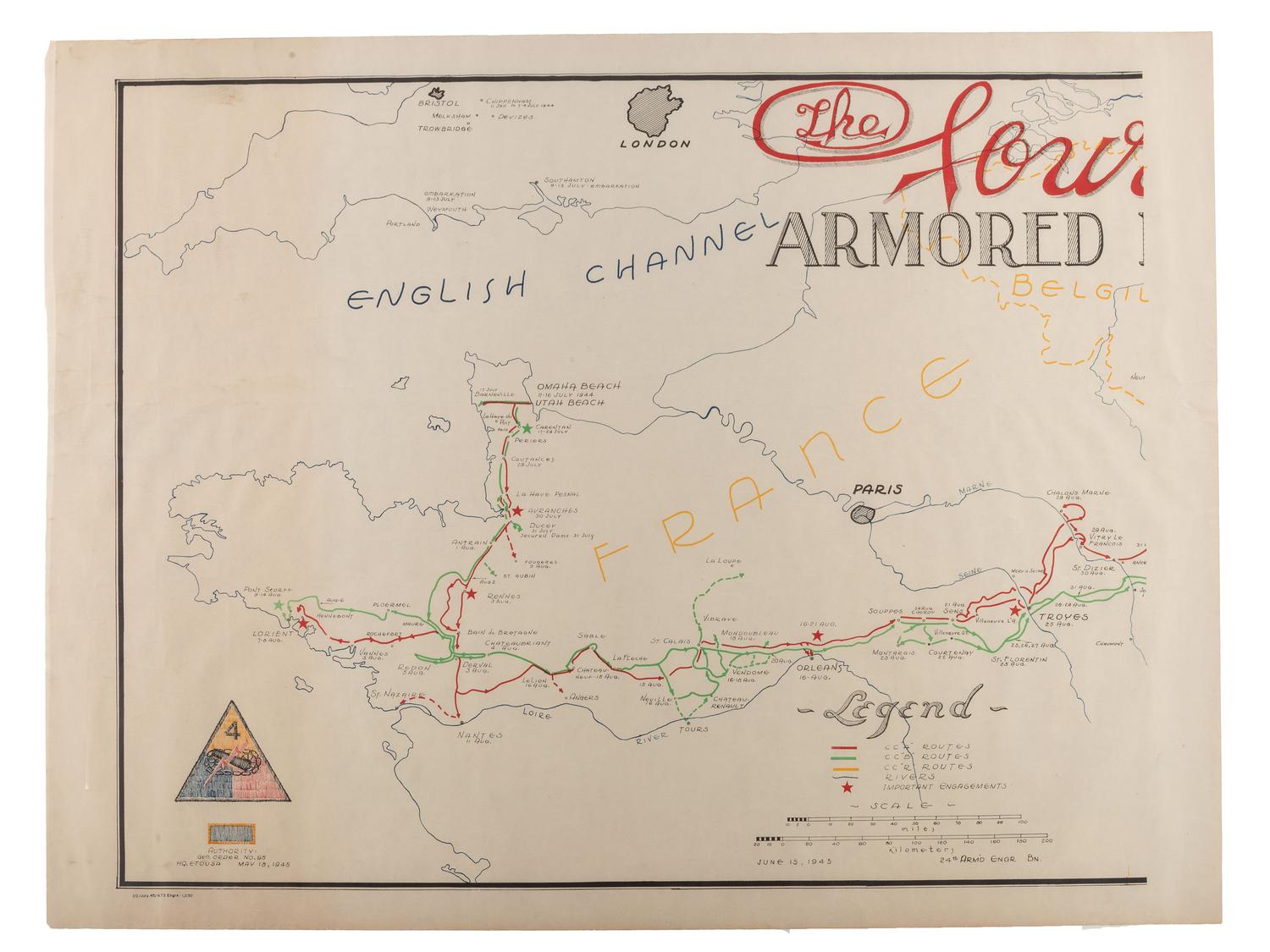 [World War II]. Maps of 4th Armored Division with Type EE binoculars.