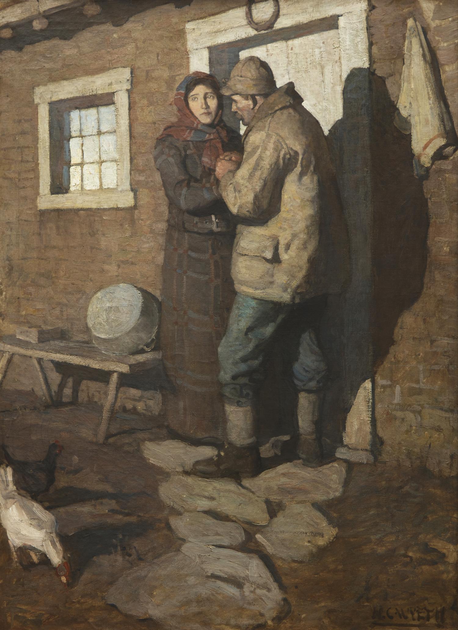 At the door of their little cabin, he kissed her , 1911