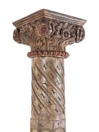 A Pair of Continental Carved and Painted Wood Columns
