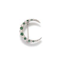 DIAMOND AND EMERALD CRESCENT BROOCH
