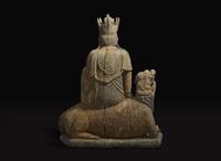 A very large Chinese carved and polychromed wood figure of "Shi Hou Guanyin" 大型獅吼觀音雕塑