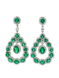 A Pair of 18 Karat White Gold, Emerald and Diamond Earclips,