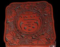 A Small Japanese Carved Red Lacquer Square Stand