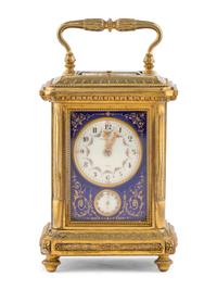 A French Gilt Bronze, Enamel and Miniature Portrait-Inset Repeating Carriage Clock