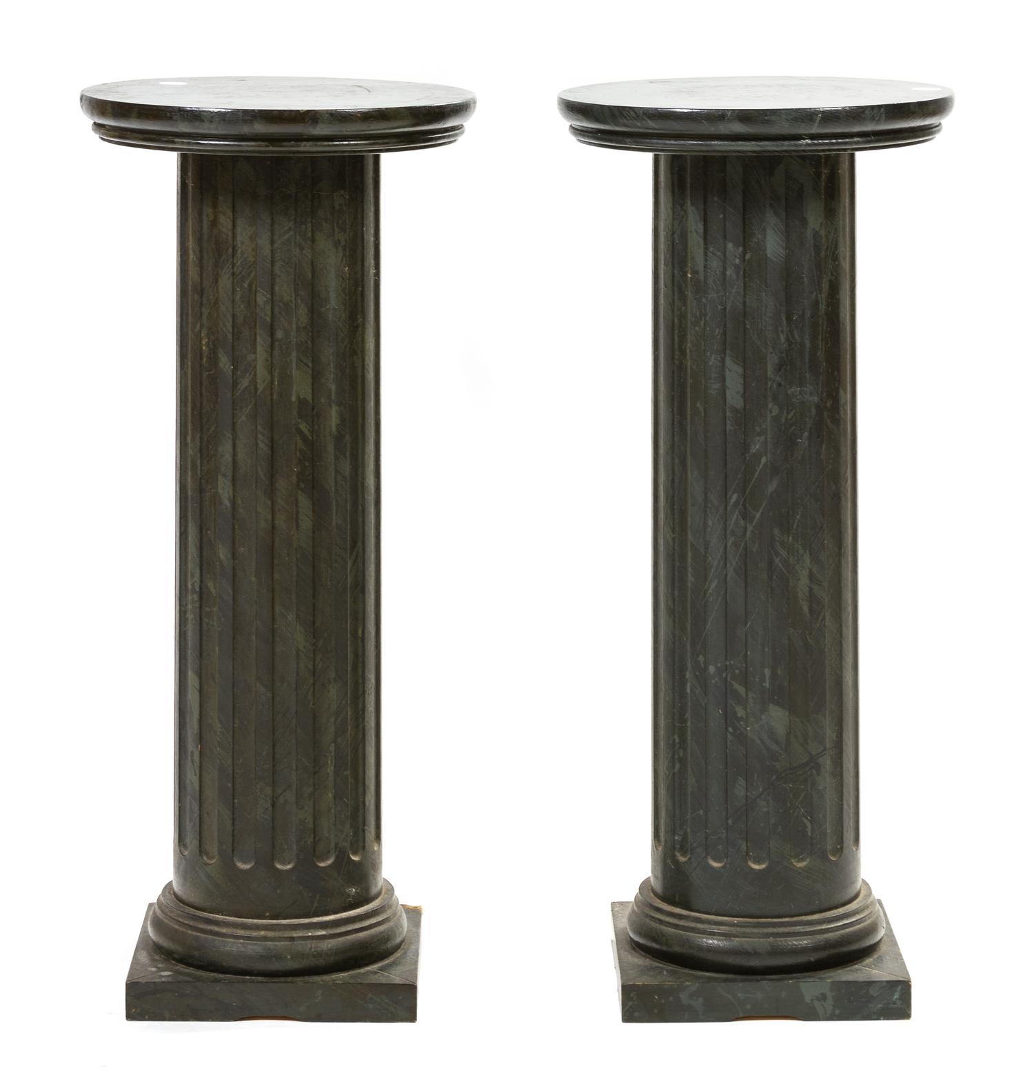 A Pair of Faux Marble Pedestals, Height 32 inches.