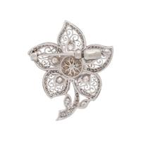 CULTURED PEARL AND DIAMOND FLOWER BROOCH