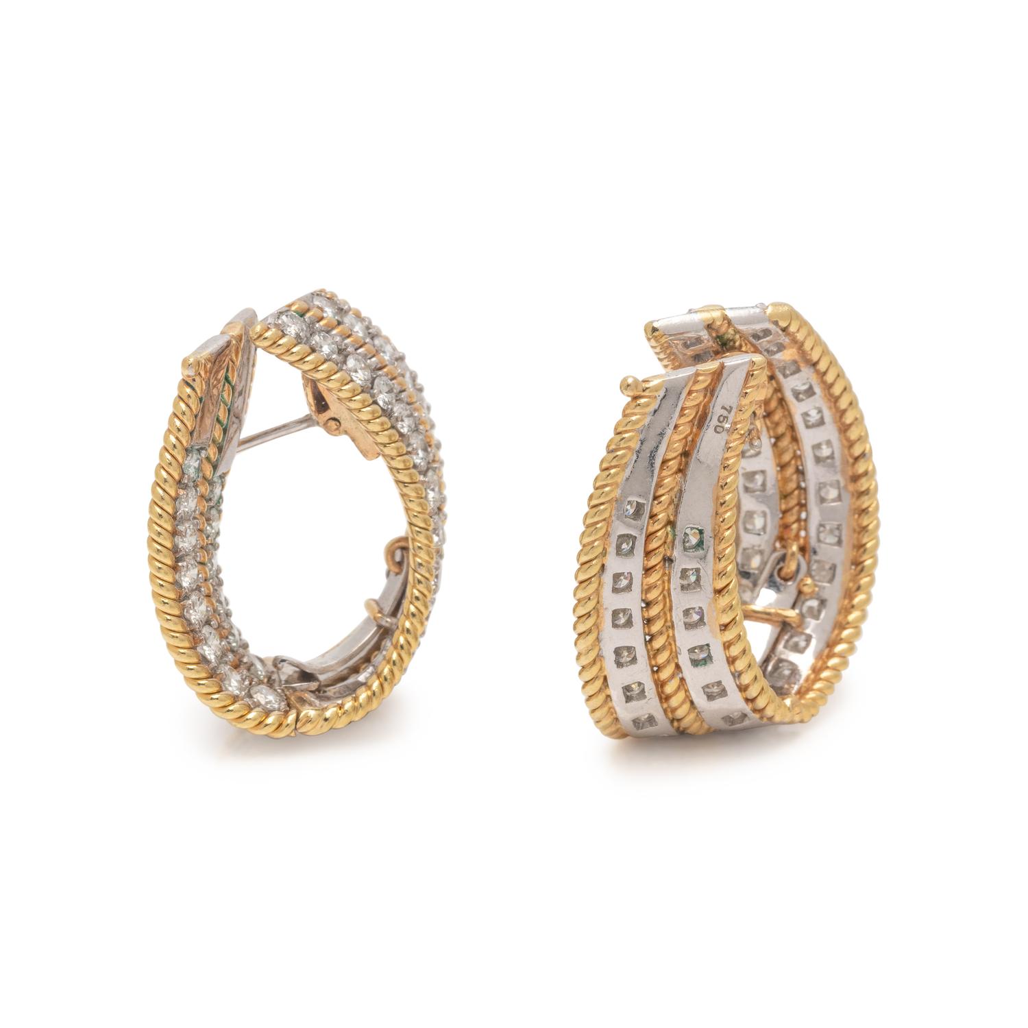 BICOLOR GOLD AND DIAMOND HOOP EARRINGS