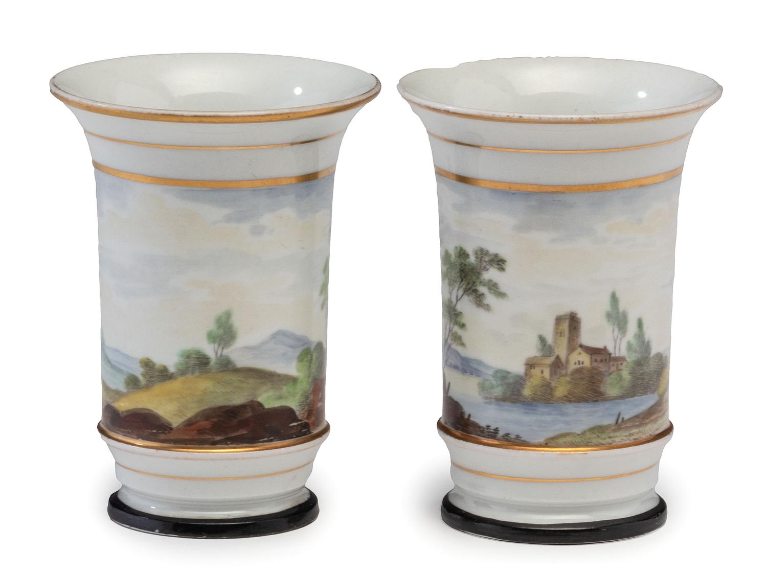 Four Painted Porcelain Articles and a Transferware Plate