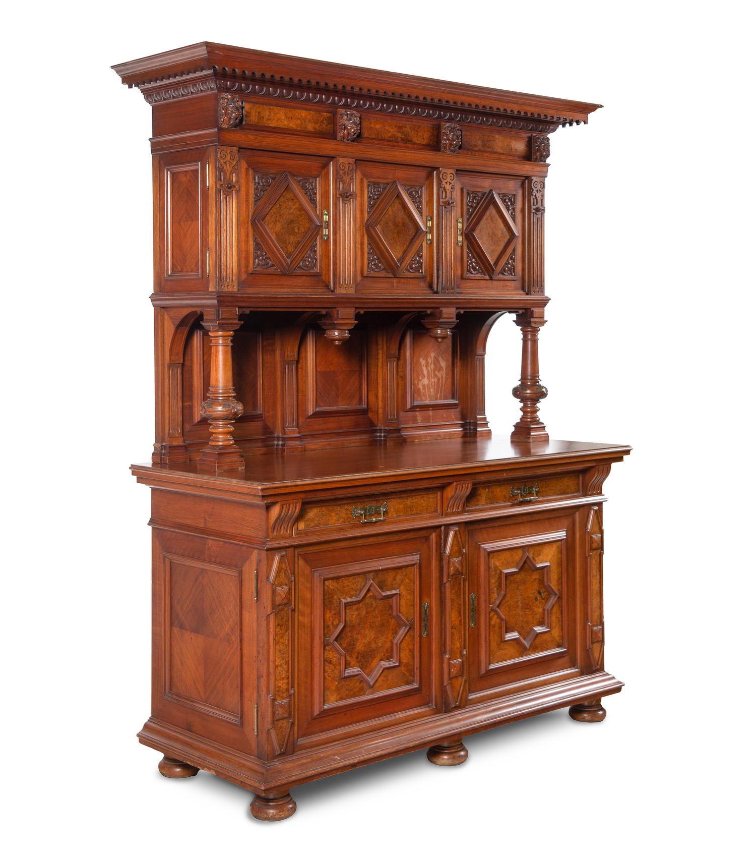 A French Walnut and Burl Walnut Buffet à Deux Corps