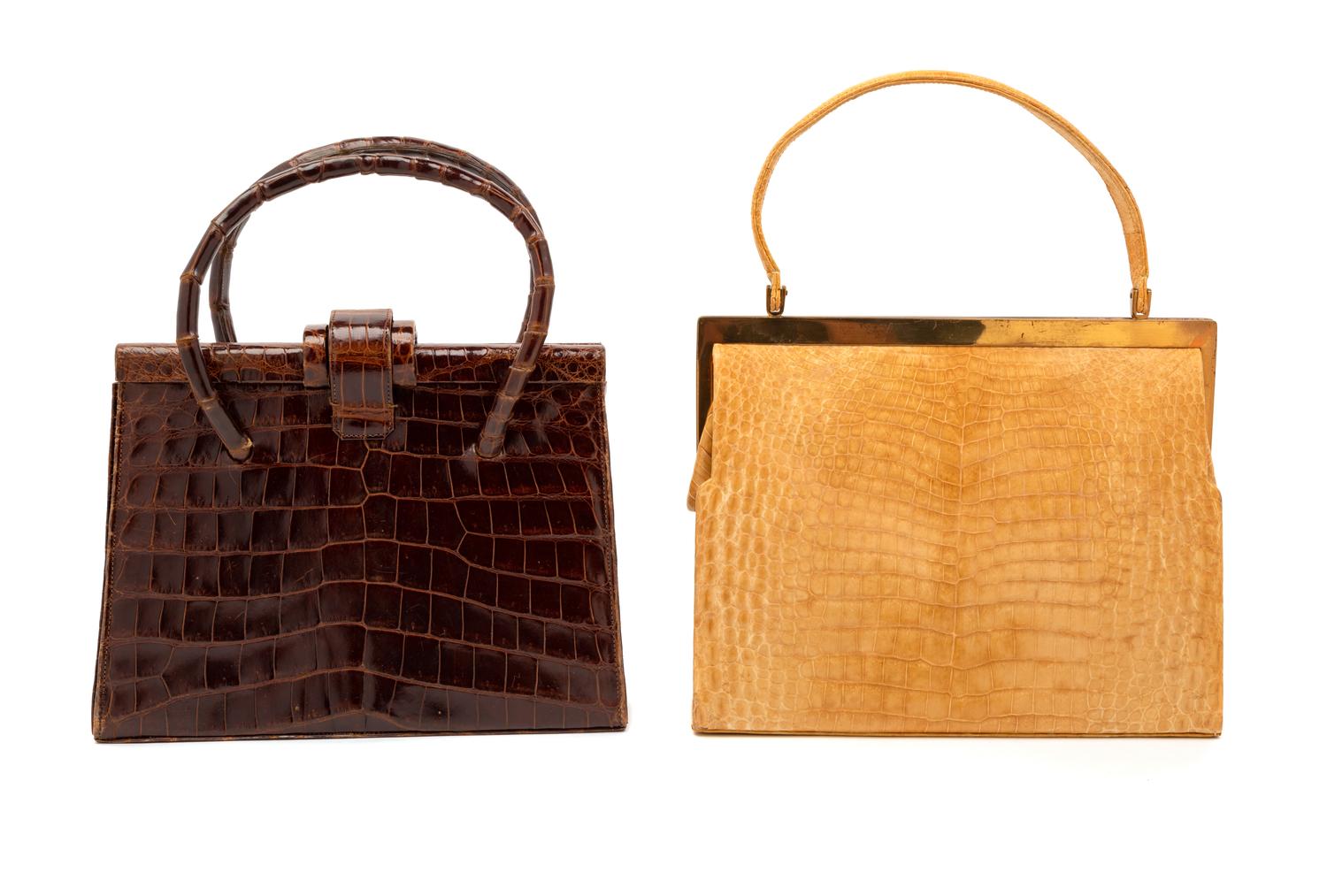 Two Vintage Crocodile Leather Handbags, 1960-80s