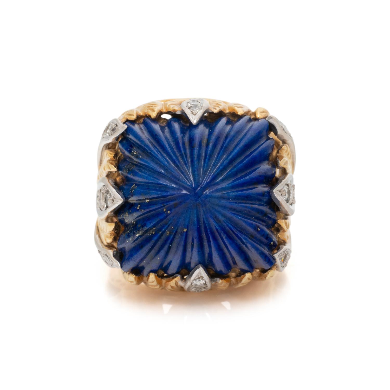 CARVED LAPIS LAZULI AND DIAMOND RING
