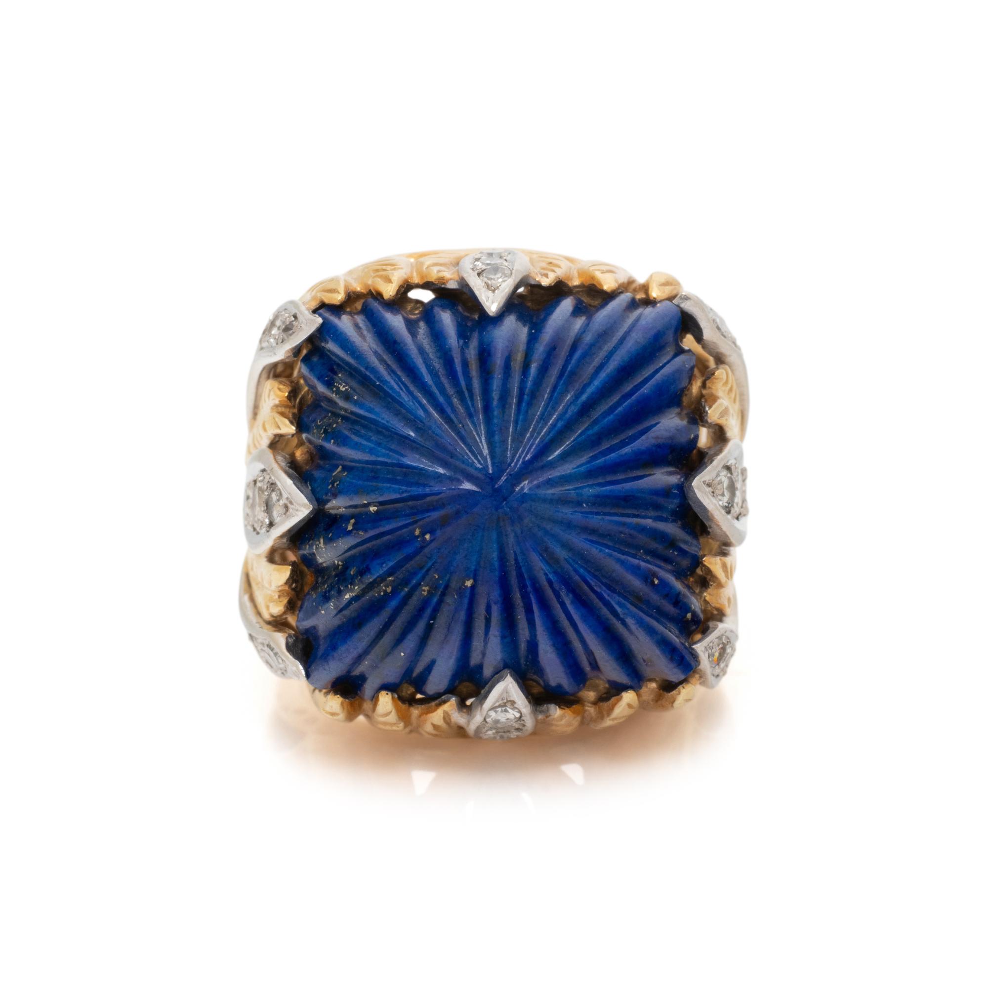 CARVED LAPIS LAZULI AND DIAMOND RING