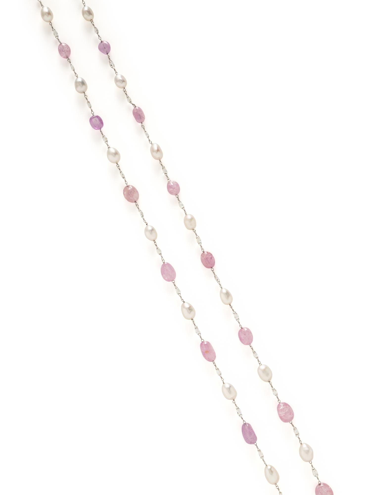 CULTURED PEARL, PINK SAPPHIRE, AND DIAMOND NECKLACE