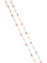 CULTURED PEARL, PINK SAPPHIRE, AND DIAMOND NECKLACE