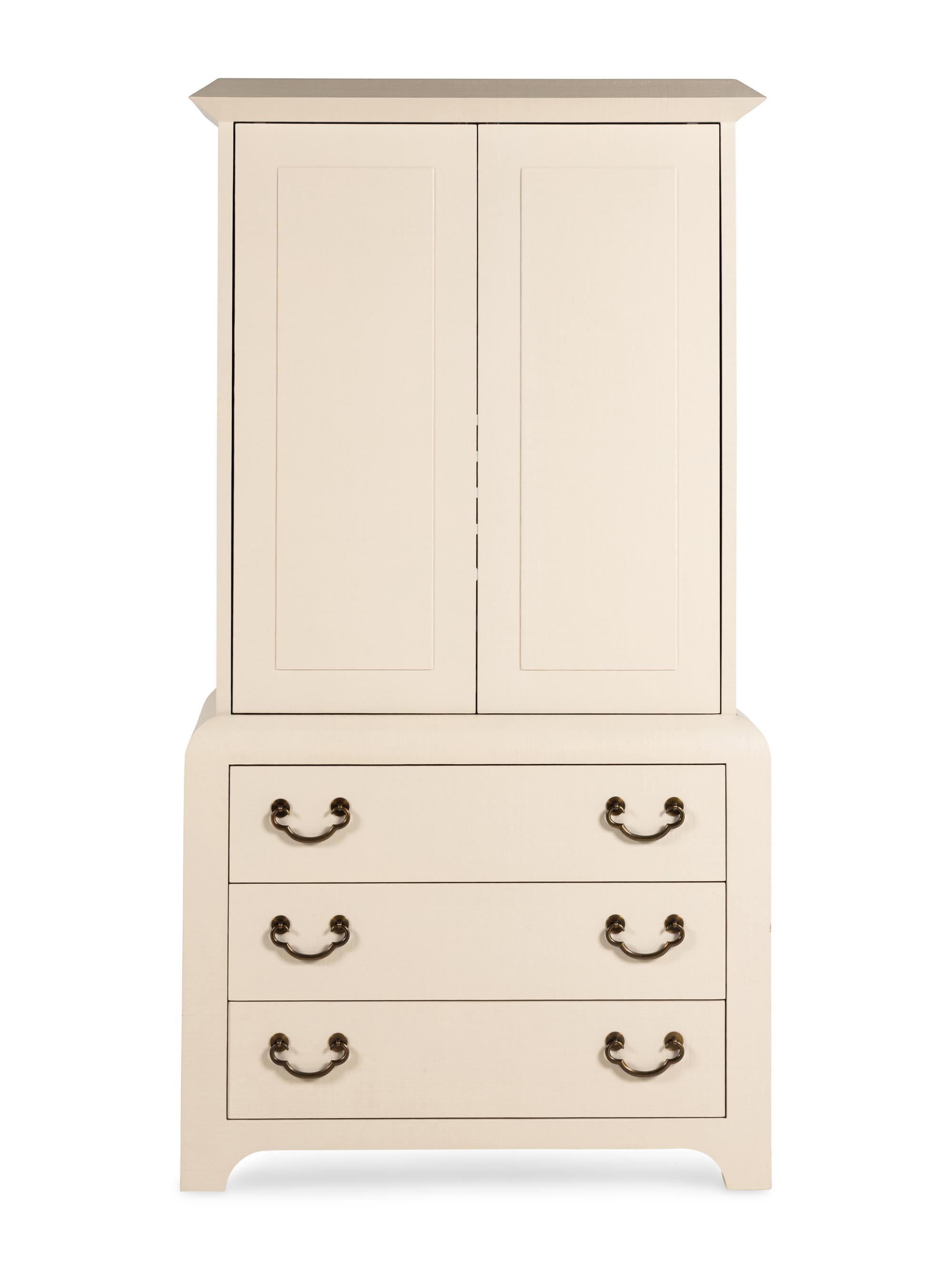 A Harrison-Van Horn Lacquered Raffia Media Cabinet
