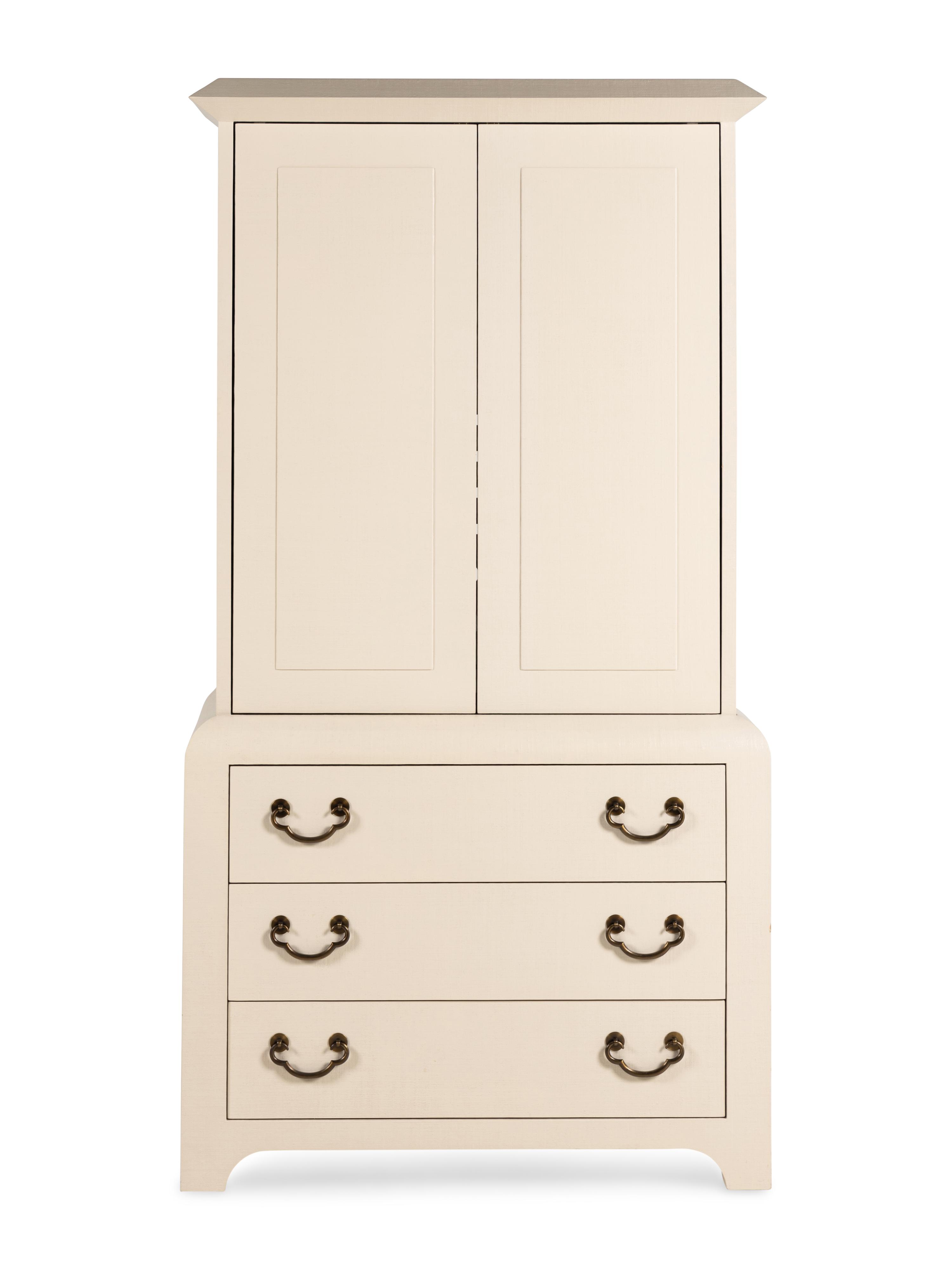 A Harrison-Van Horn Lacquered Raffia Media Cabinet