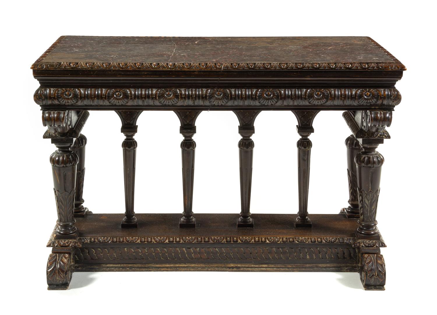 A Flemish Baroque Style Walnut Table Height 30 1/2 x width 47 x depth 24 1/2 inches. — 19TH CENTURY