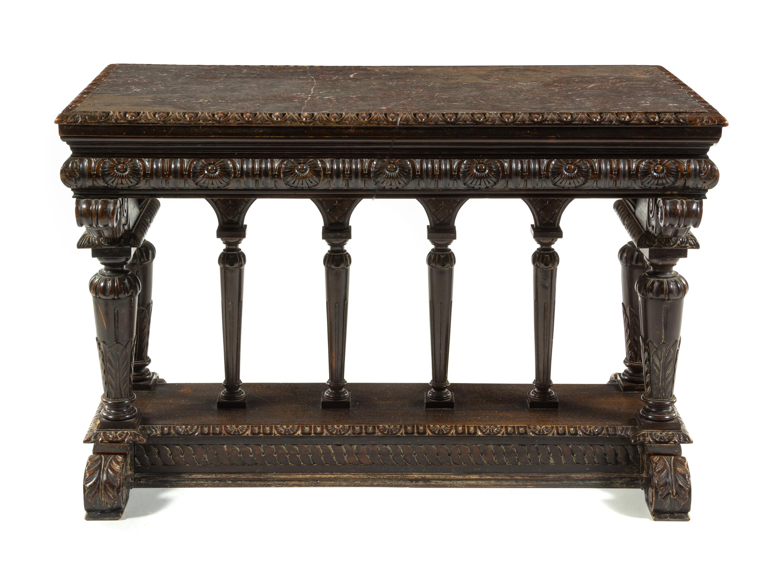 A Flemish Baroque Style Walnut Table Height 30 1/2 x width 47 x depth 24 1/2 inches. — 19TH CENTURY