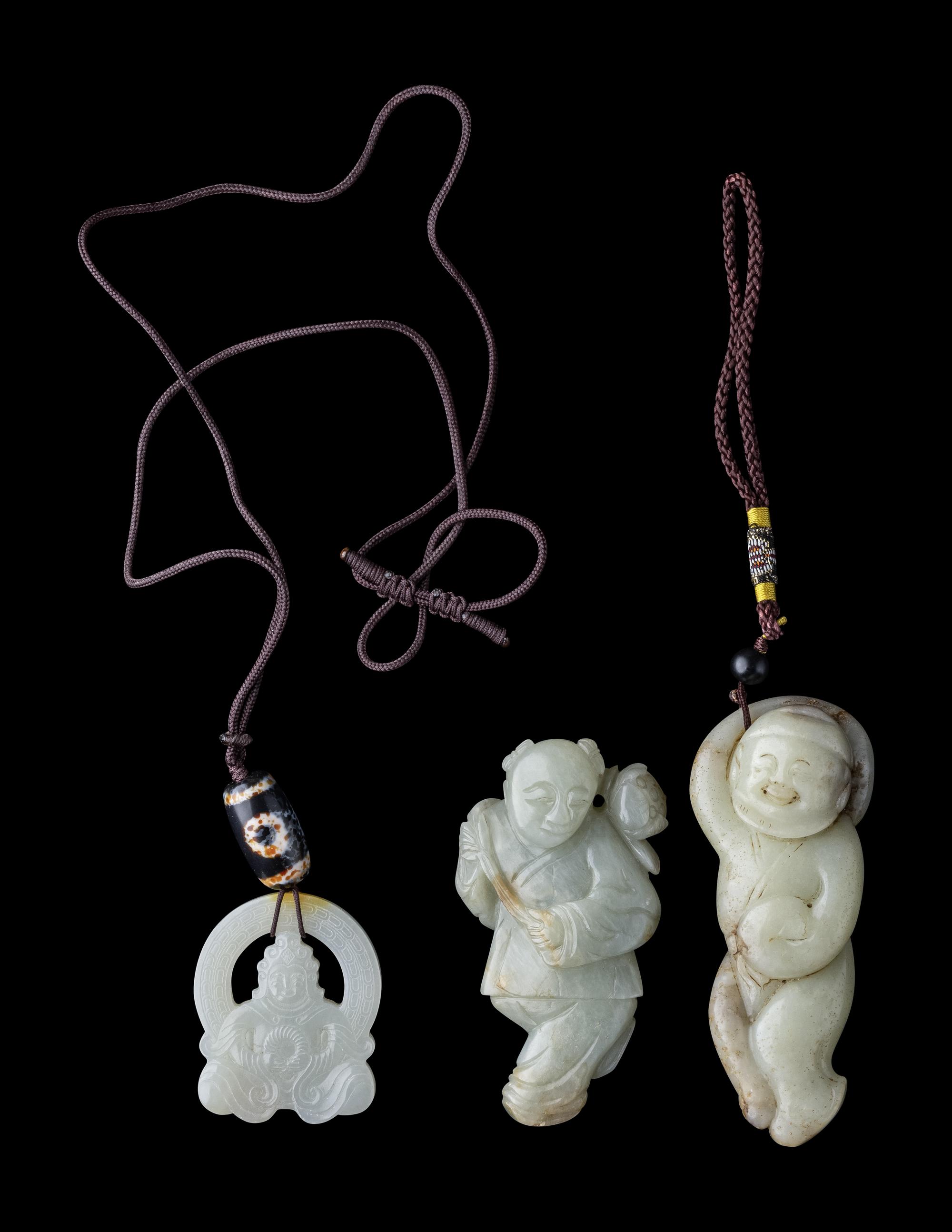 Three Chinese White Jade Carvings of Figures