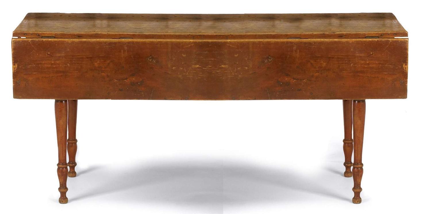 Red-stained pine drop-leaf harvest table new england, 19th century