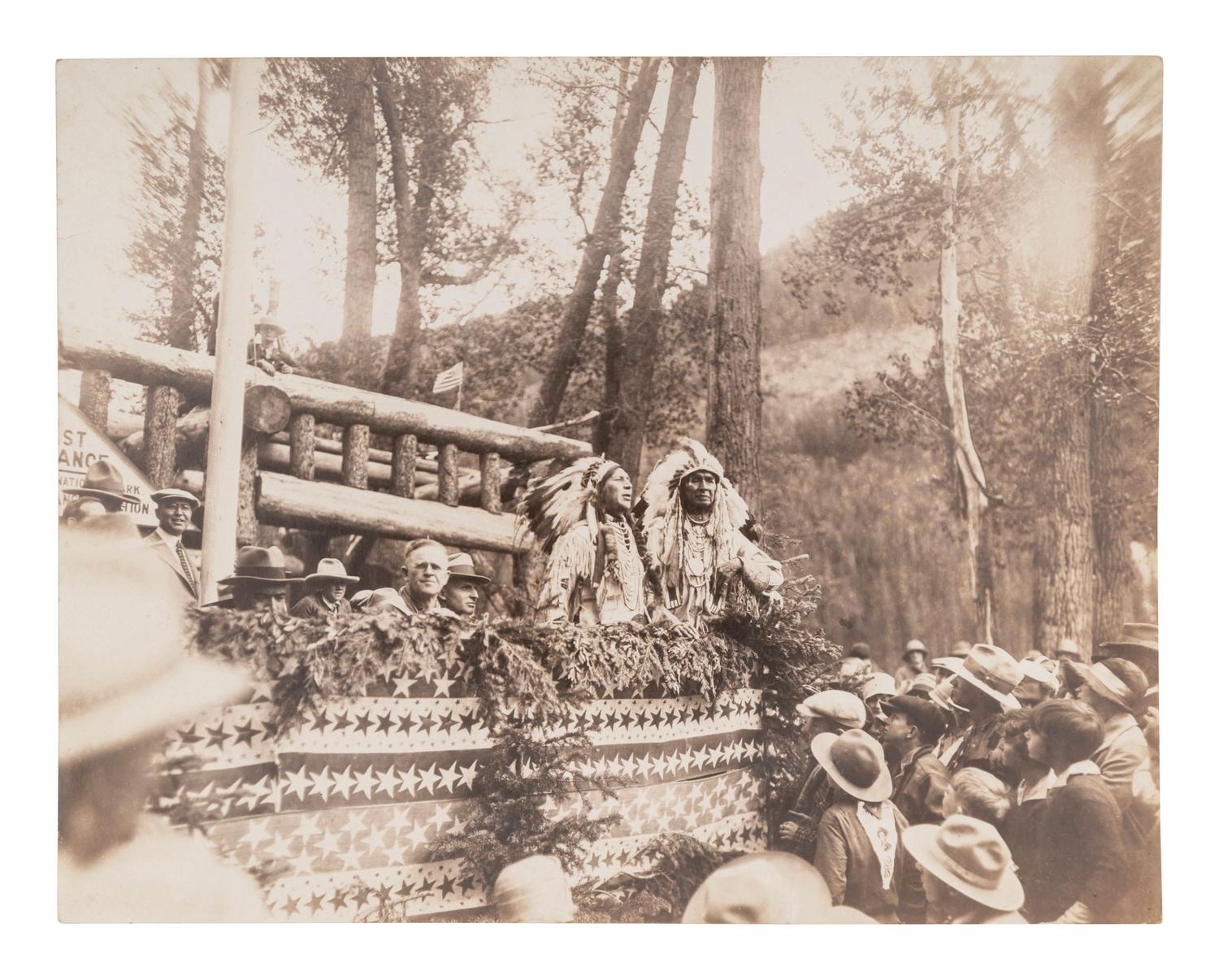 [NATIVE AMERICANS]. HAYNES, Jack (1884-1962), photographer. A group of 5 photographs of Crow Indians incl. Little Bighorn scout, White-Man-Runs-Him, collected by H.F. McLaury, Chicago Burlington & Quincy Railway advertising agent. Yellowstone Park, Wyoming, [1927].