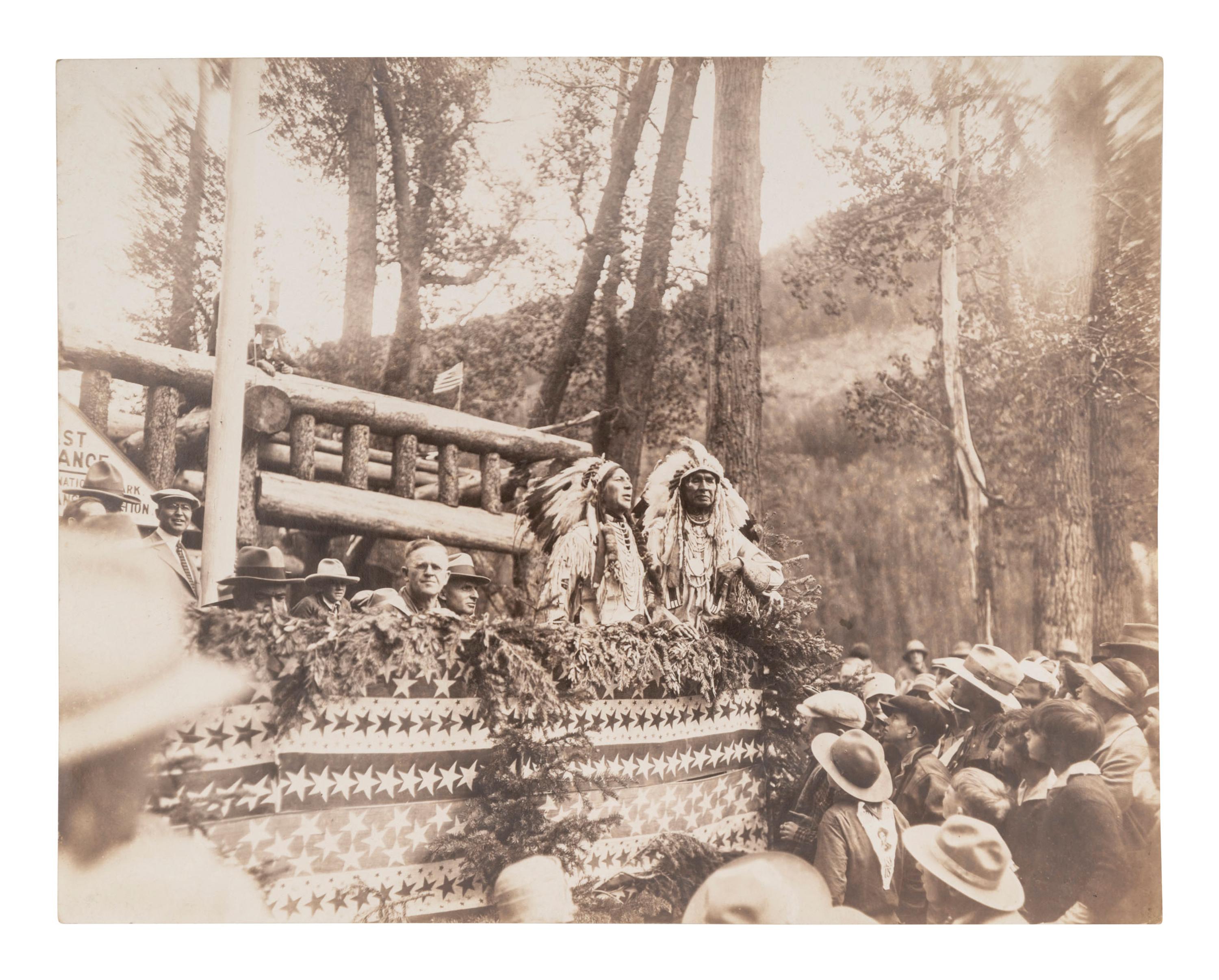 [NATIVE AMERICANS]. HAYNES, Jack (1884-1962), photographer. A group of 5 photographs of Crow Indians incl. Little Bighorn scout, White-Man-Runs-Him, collected by H.F. McLaury, Chicago Burlington & Quincy Railway advertising agent. Yellowstone Park, Wyoming, [1927].