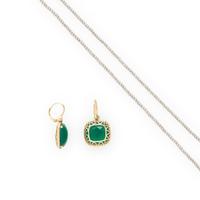 WHITE GOLD BEAD NECKLACE AND GREEN CHALCEDONY EARRINGS