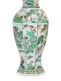 A Chinese Famille Verte Hexagonal Porcelain Covered Vase