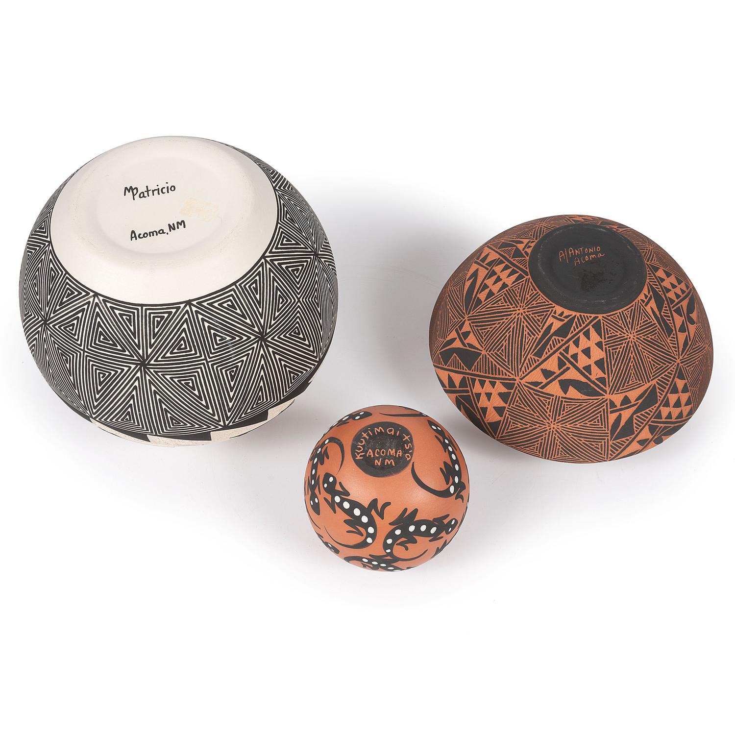 Acoma Pottery Jars, with Reptiles and Animals