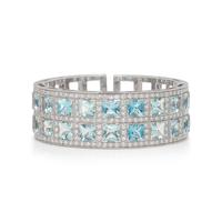 WHITE GOLD, AQUAMARINE, AND DIAMOND CUFF BRACELET