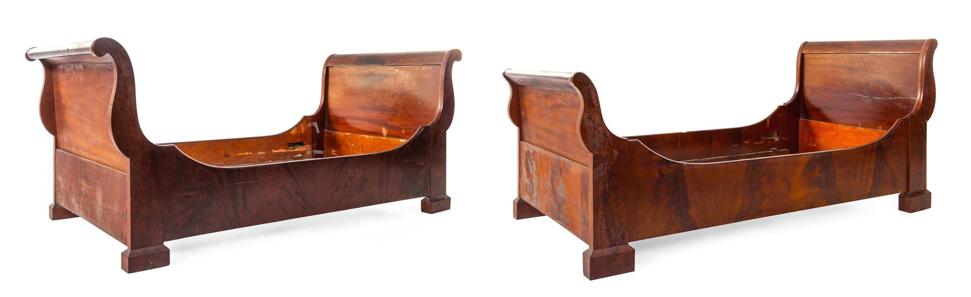 Two American Empire Mahogany Sleigh Beds