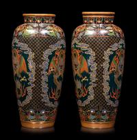 Two Pairs of Japanese Cloisonné Enamel 'Dragon' Vases