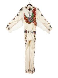 Off-white Women's Nudie-style Suit with Rhinestone and Sequin Floral Embellishments