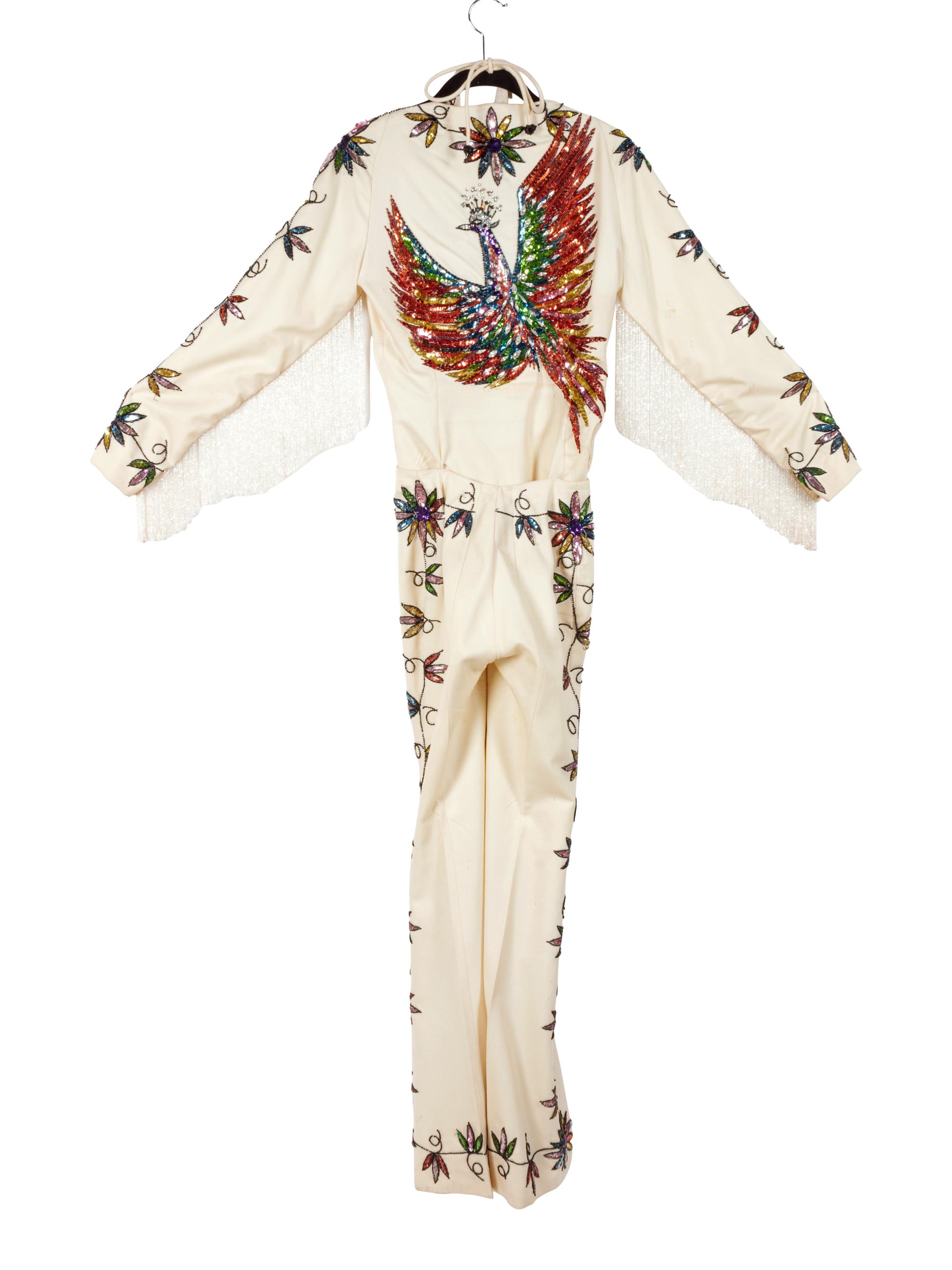 Off-white Women's Nudie-style Suit with Rhinestone and Sequin Floral Embellishments