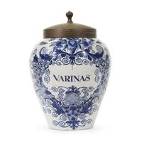 Dutch Delft "Varinas" tobacco jar and three Delft Chargers 18th century