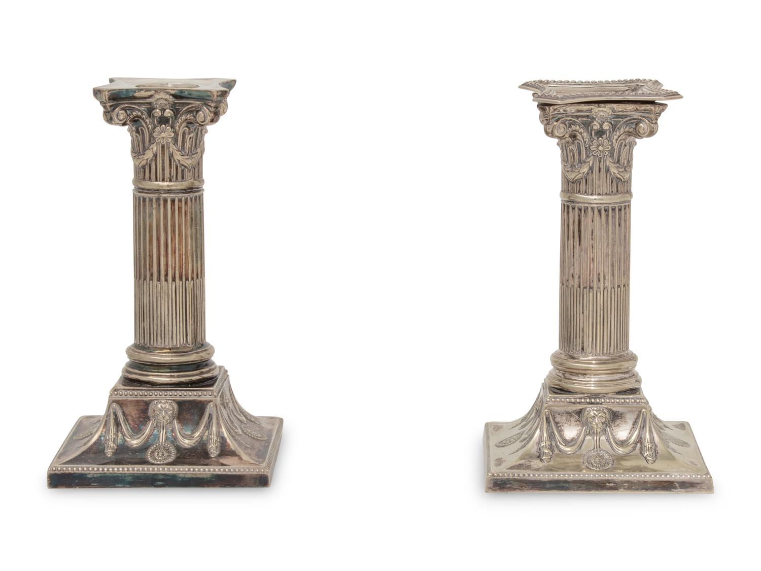 A Pair of English Silver-Plate Candlesticks