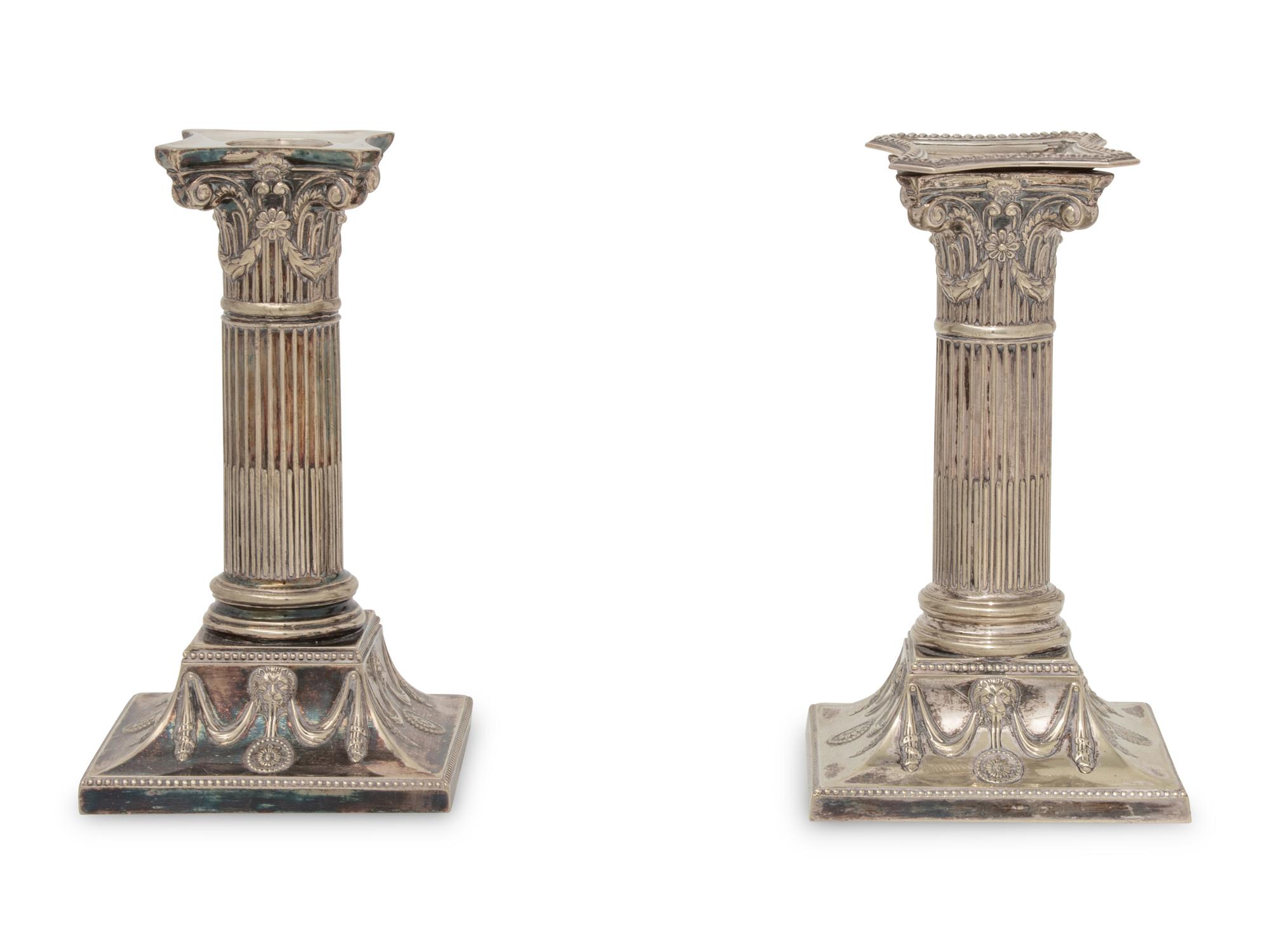 A Pair of English Silver-Plate Candlesticks