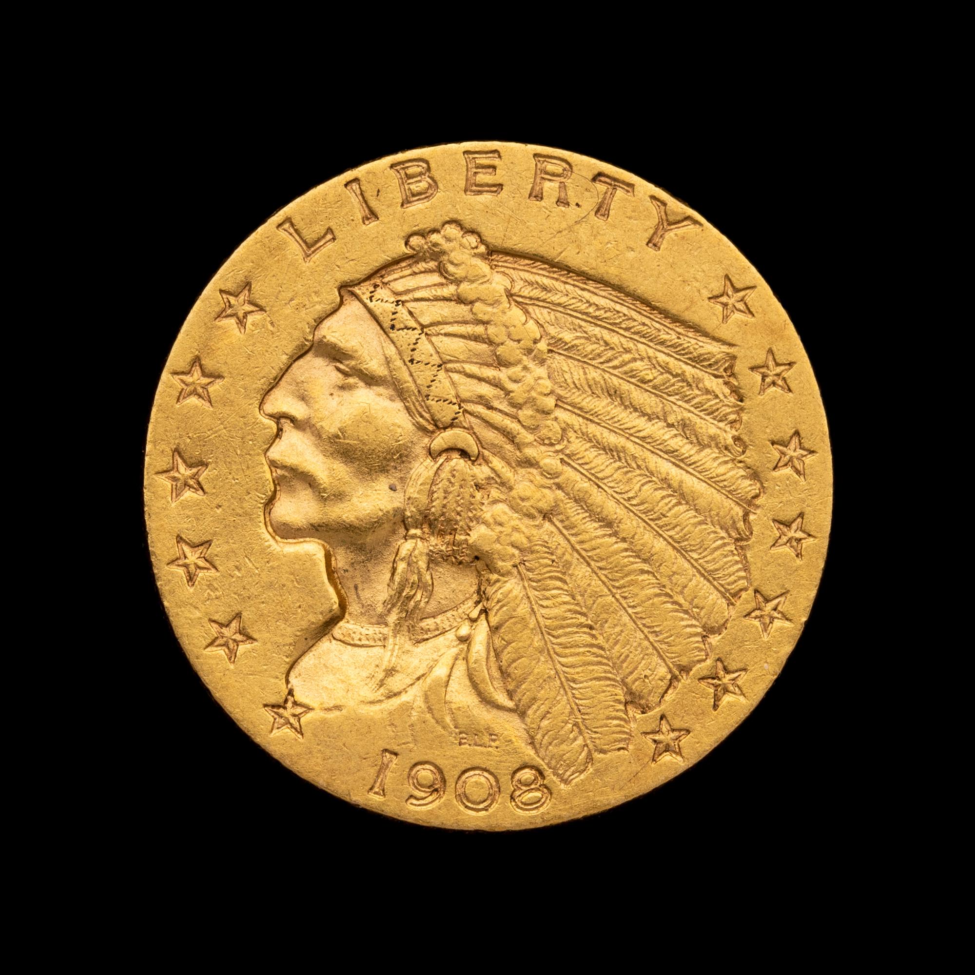 A 1908 Indian Head $2.50 Gold Coin