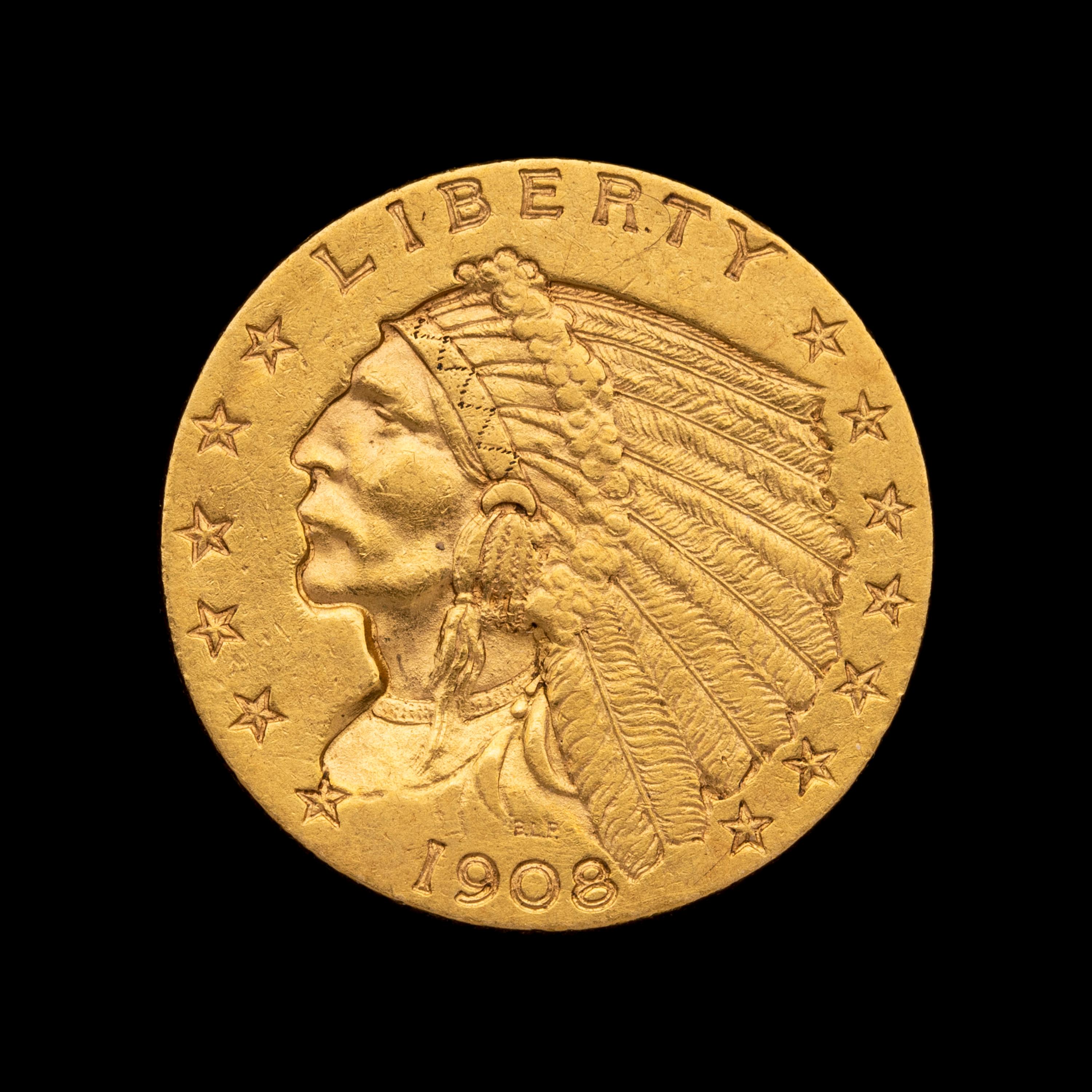 A 1908 Indian Head $2.50 Gold Coin