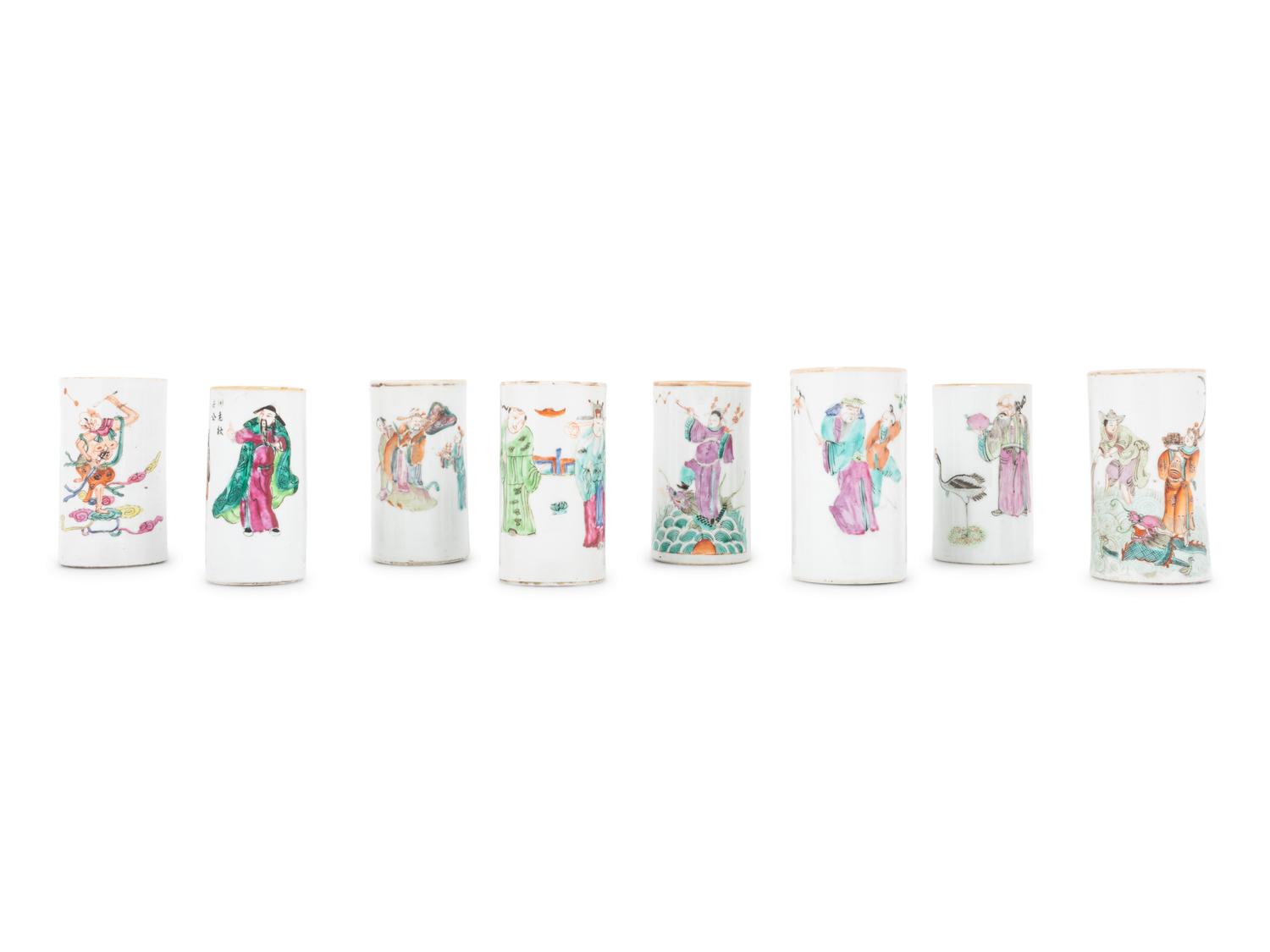 A Group of Eight Chinese Export Porcelain Cylindrical Cups