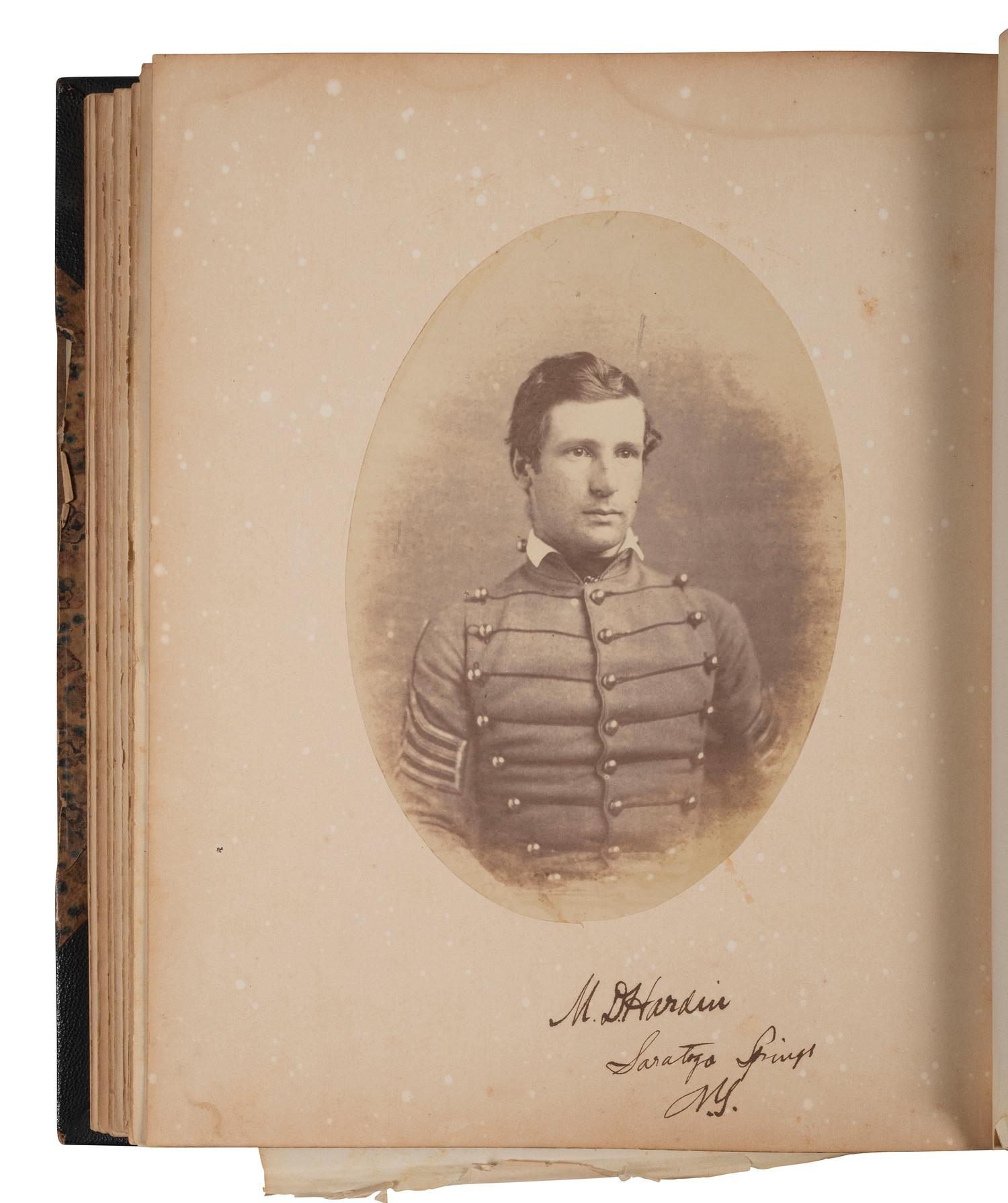 [MILITARIA - CIVIL WAR]. West Point album featuring 34 portraits of faculty, staff, and cadets, many of whom would serve in the Civil War, 1859.