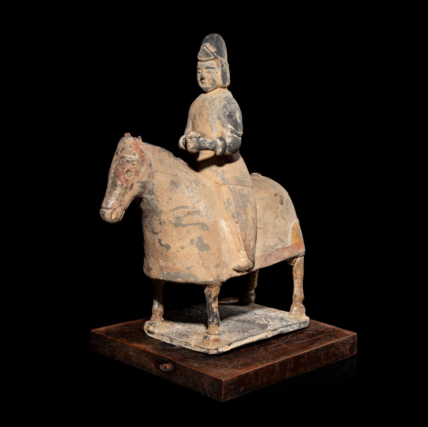 A Chinese Pottery Horse with Rider, Northern Wei Dynasty 北魏 灰陶騎馬俑