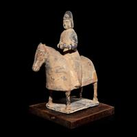A Chinese Pottery Horse with Rider, Northern Wei Dynasty 北魏 灰陶騎馬俑